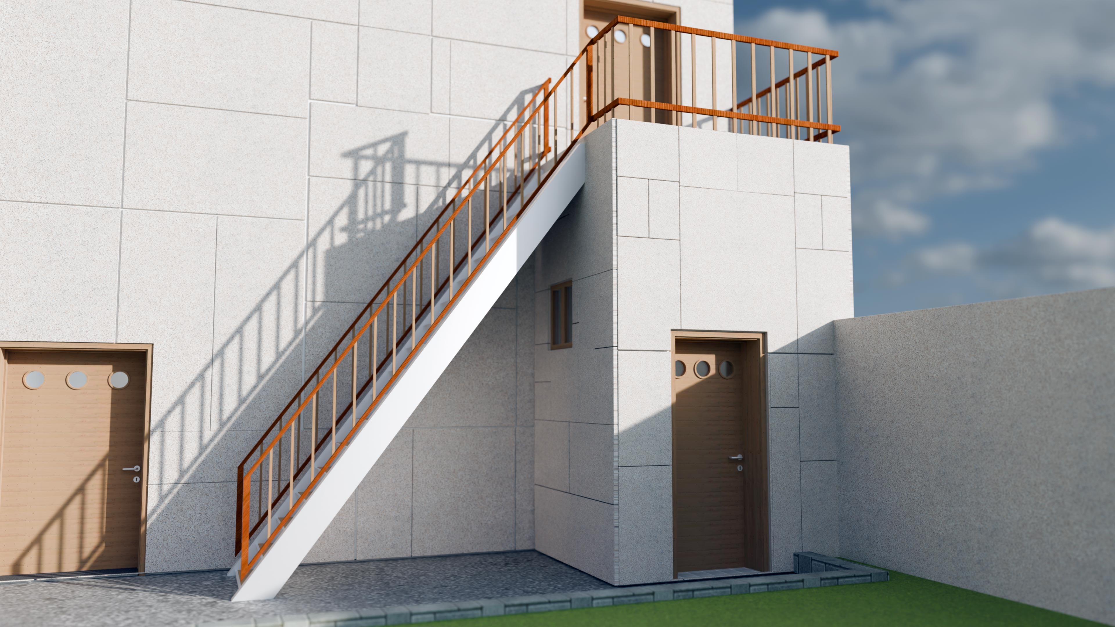 Staircase and balcony approach 3D mockup